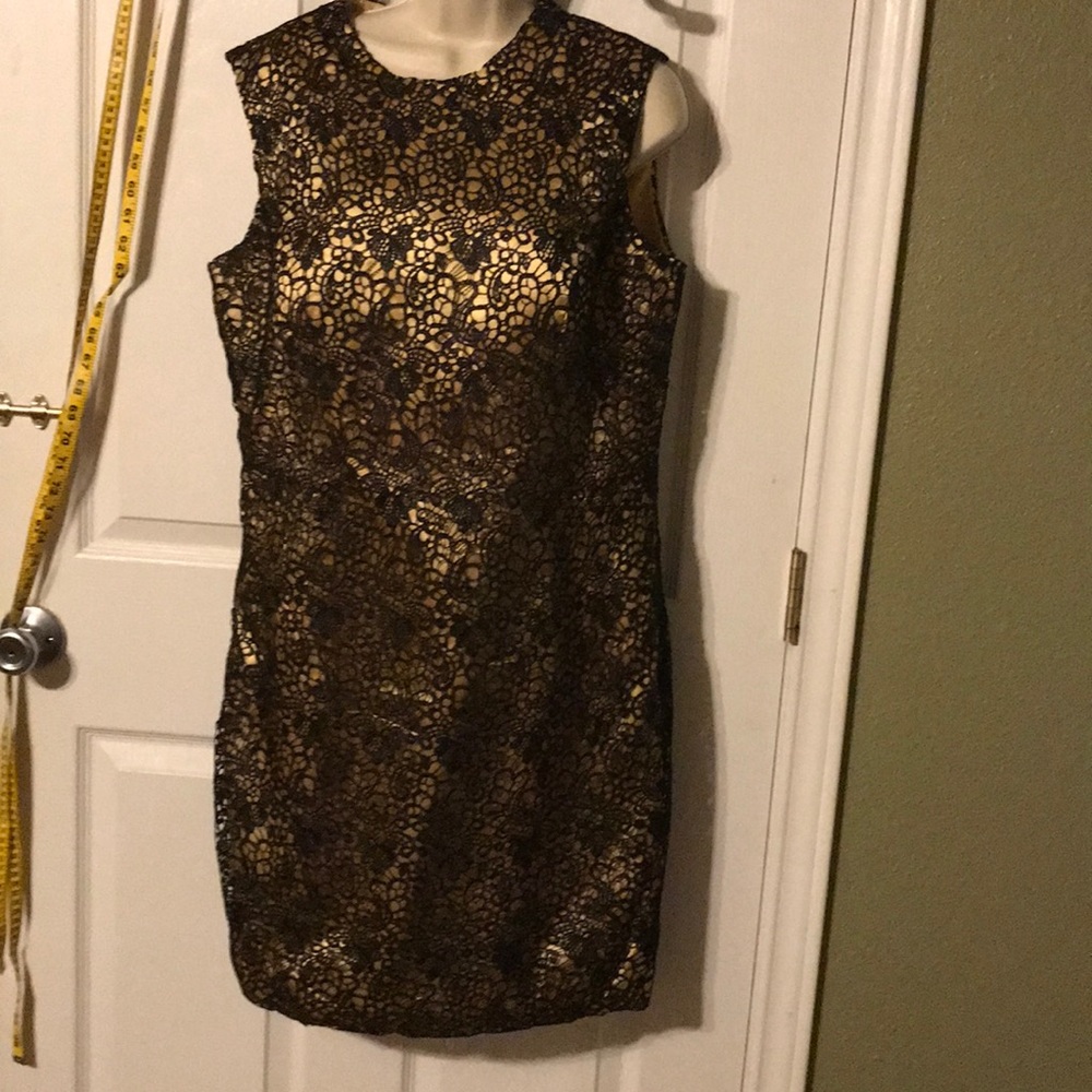 Gold Dress with Black Lace Overlay
